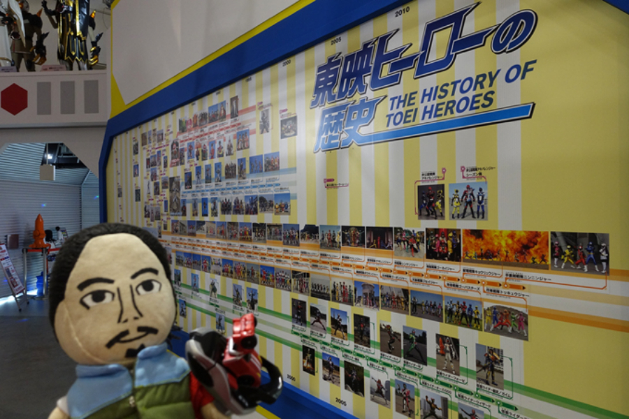▲マニア的には東映ヒーローの歴史年表も必見。最新作もしっかり更新されていますが、2、3年でスペースが埋まりそうなのが心配