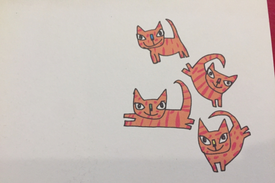 ▲この運命的な出会いに、本の挿絵を描いたイラストレーター、ウォズニアックさんも4匹を描いてくれた。