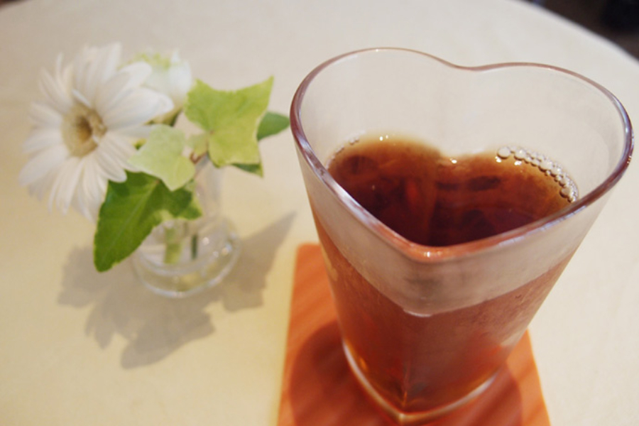 ▲ハートのグラスでお茶が出てきた