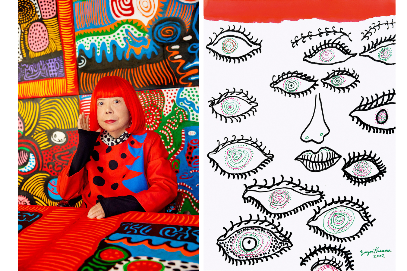 ▲草間彌生ポートレート/Photo by Yusuke Miyazaki ▲自画像2002年/© YAYOI KUSAMA