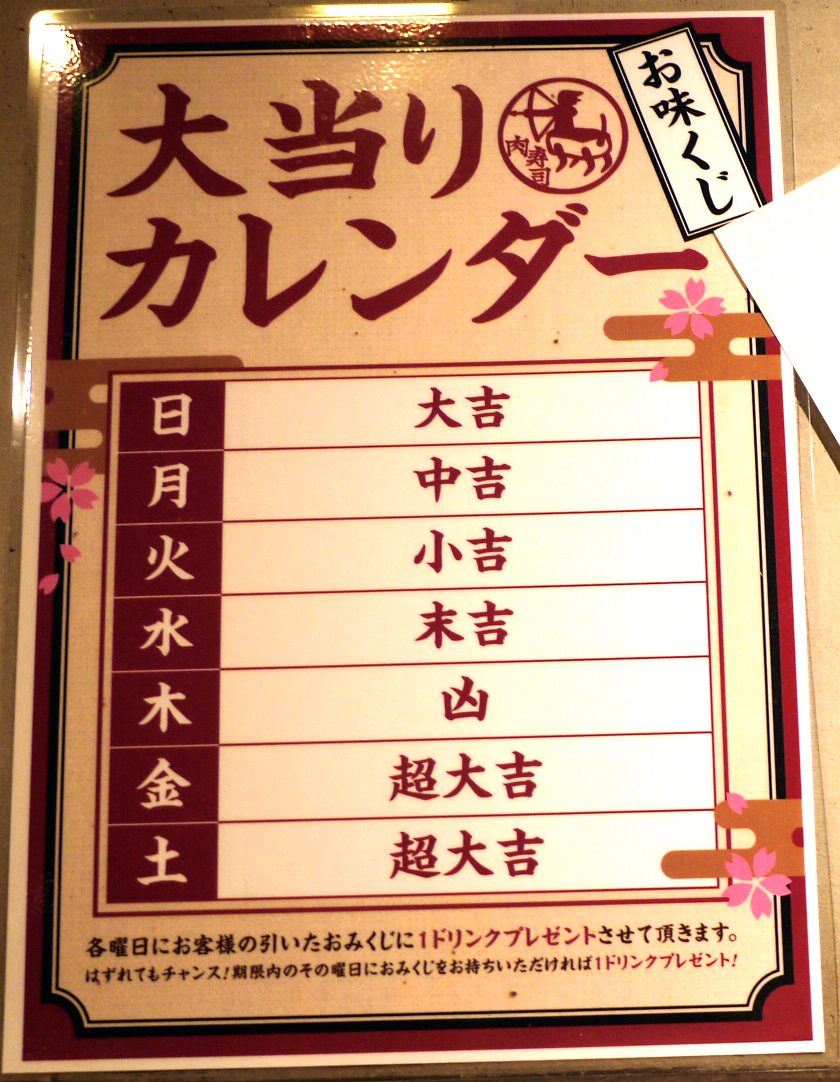 上野 肉寿司 「お味くじ」大当たりカレンダー