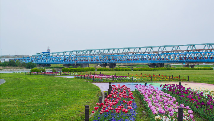 千代田・日比谷線 北千住駅荒川土手 虹の広場